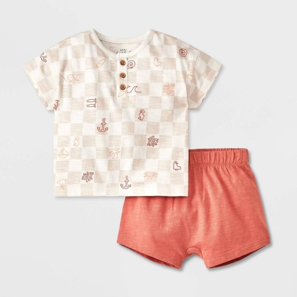 NWT Baby Boys' Short Sleeve Top & Bottom Set - Cat & Jack Cream 18M
